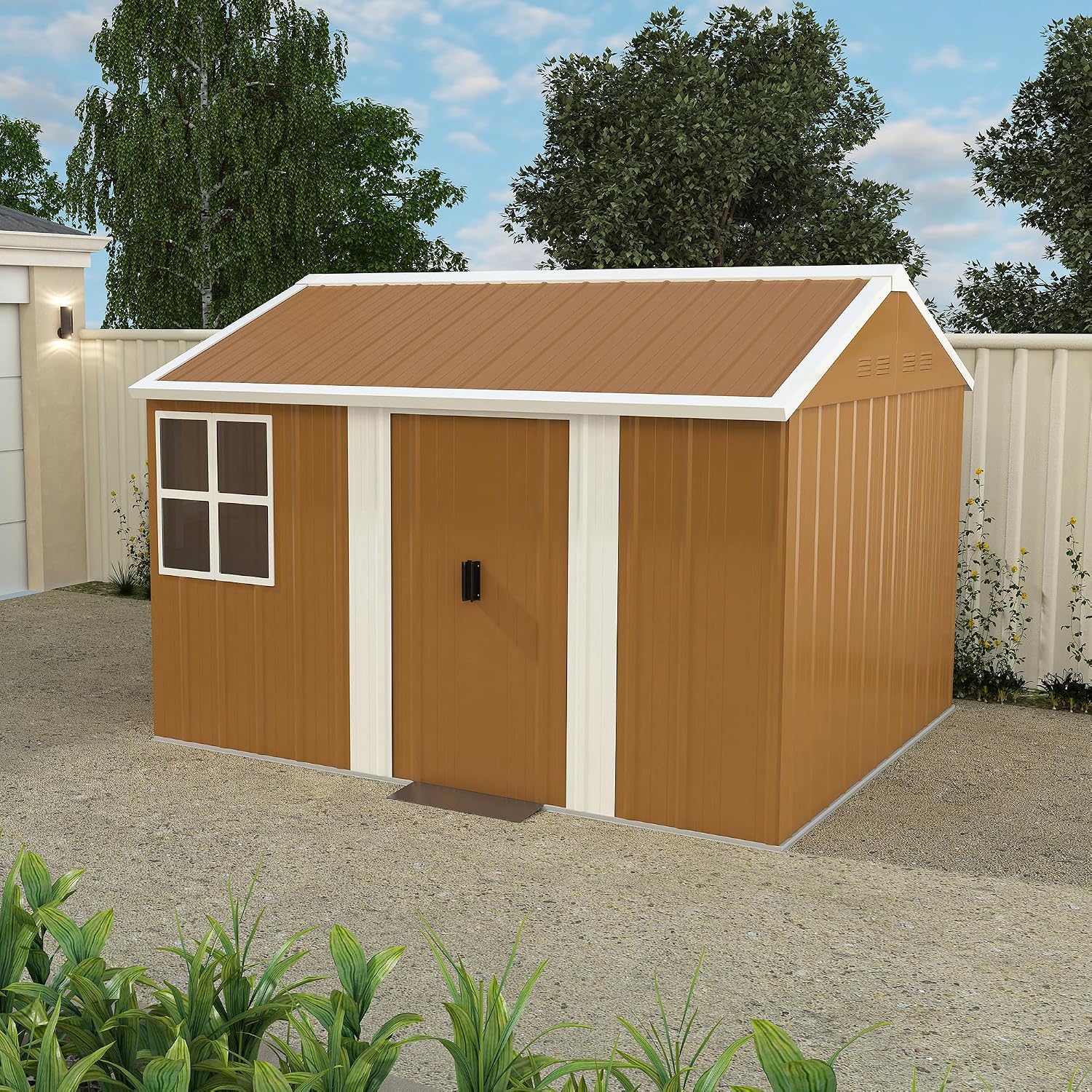 8x10 Outdoor Storage Shed, Heavy Duty Metal Shed, Lockable Garden Sheds with Sliding Door, Window and Airflow Design, Waterproof Steel Tool Sheds & Outdoor Storage for Backyard