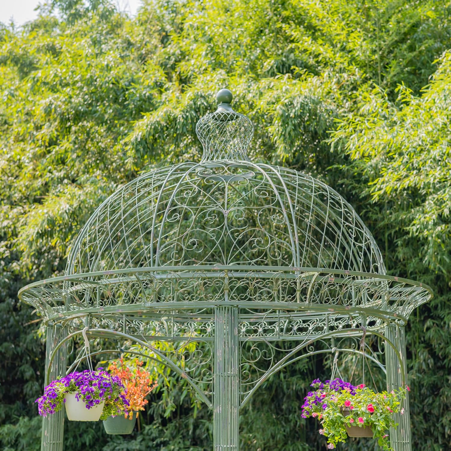 13ft. Tall Round Metal Garden Gazebo in Antique Finish (Antique Green)