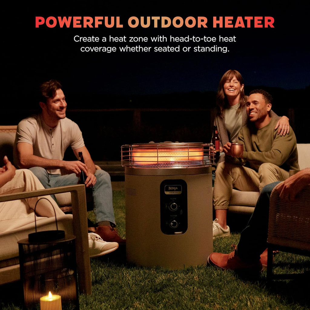 Ninja Fireside360™ Outdoor Heater & Fire Pit | 3 Modes: Flame, Heat, Flame & Heat | Portable for Patio, Deck, Camping, Beach | Easy Control Smokeless Flames | Push to Start Ignition | Stone | OF101ST