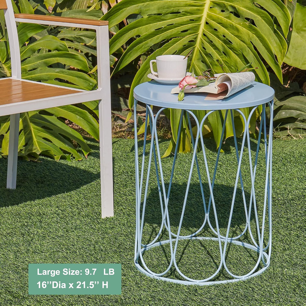 Y&M Set of 3 Heavy-Duty Round End Table, Side Table, Coffee Table for Indoor Multifunctional Use, Outdoor Decorative Garden Stool Plant Stand-Blue