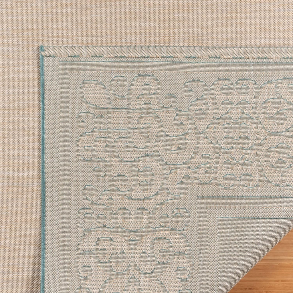 Gertmenian Indoor/Outdoor Flatweave Area Rug - 6x9 Medium, Stain & UV Resistant, Ideal For Deck, Patio, Poolside, Mudroom - Abstract Border, Aqua Blue Cyan, 22965