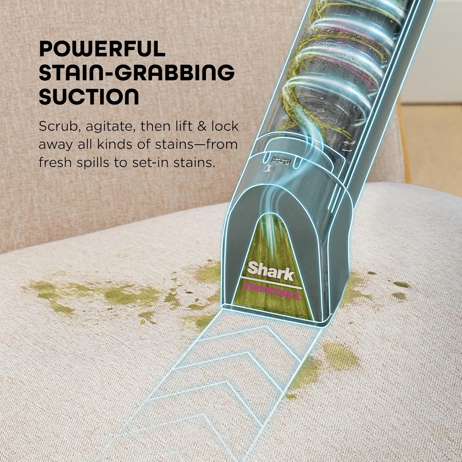 Shark StainForce Cordless Portable Spot, Stain, & Odor Remover System for Carpets, Area Rugs, Upholstery, Stairs, with Storage Caddy, Accessories, and Full-Size Cleaning Solution, Sage Green, HX101