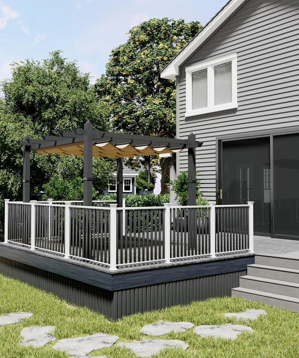 GarveeLife 10x10 ft Aluminum Pergola, Outdoor Metal Gazebo with Adjustable Canopy, Reinforced Frame Outdoor Shelter for Backyard, Patio Lawn and Deck - Khaki
