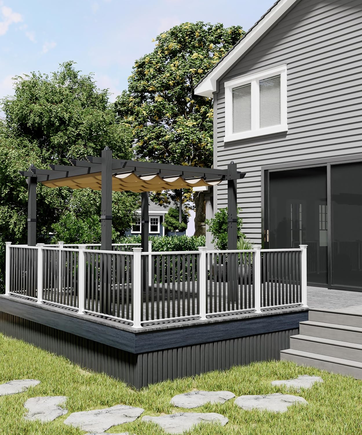 GarveeLife 10x10 ft Aluminum Pergola, Outdoor Metal Gazebo with Adjustable Canopy, Reinforced Frame Outdoor Shelter for Backyard, Patio Lawn and Deck - Khaki