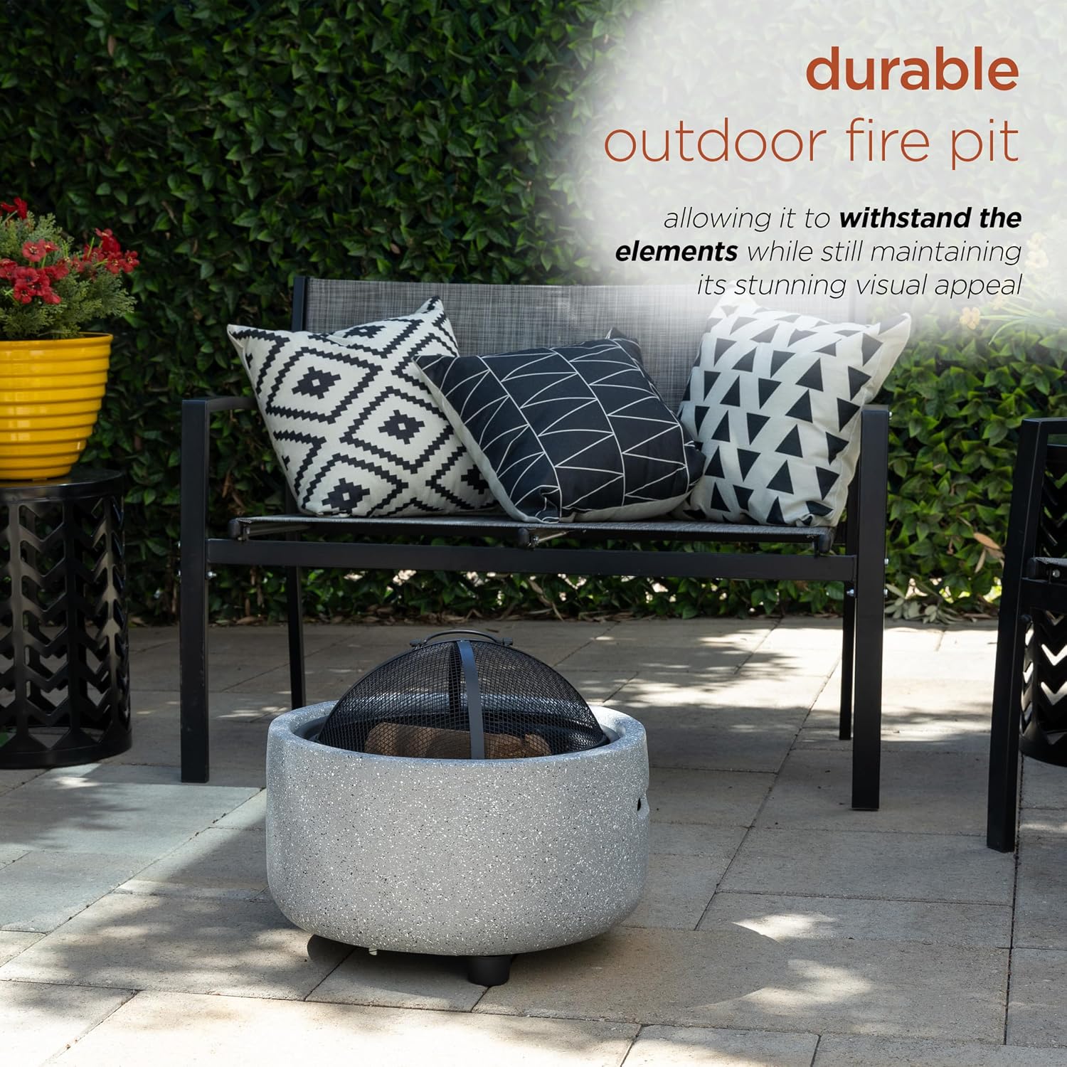 Alpine Corporation QFC334 Contemporary Gray Woodburning Firepit with Lid & Wood Poker, Decor for Patio & Deck, 16' H, Gray