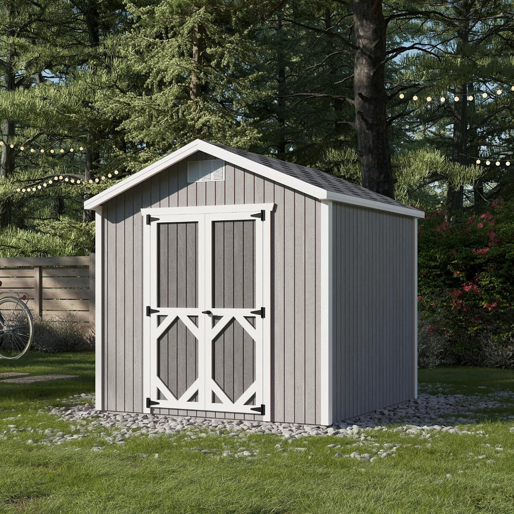 Little Cottage Co. 8x8 Classic Gable Shed with Floor, Outdoor Wood Storage Do-It-Yourself Precut Kit