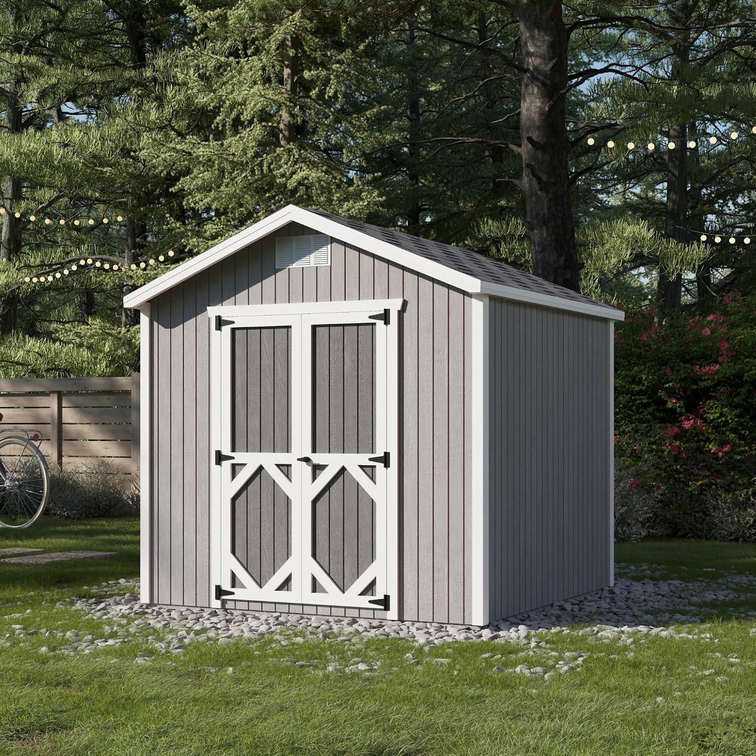 Little Cottage Co. 8x8 Classic Gable Shed with Floor, Outdoor Wood Storage Do-It-Yourself Precut Kit