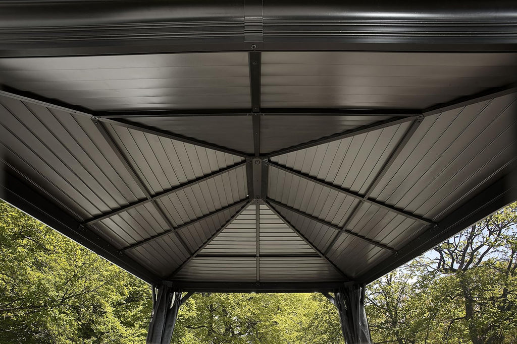 Sojag Mykonos 12 ft. x 16 ft. Outdoor Gazebo with Galvanized Steel Roof and Rustproof Aluminum Frame, All-Season Backyard Shelter for Shade, Privacy, and Weather Protection