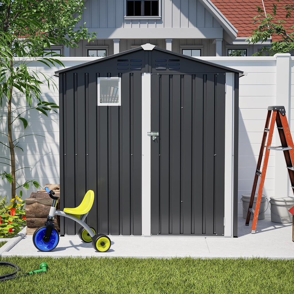 6x4 FT Metal Outdoor Storage Shed, Steel Utility Tool Shed Storage House, Metal Sheds Outdoor Storage for Backyard Garden Patio Lawn (6' x 4'),Gray