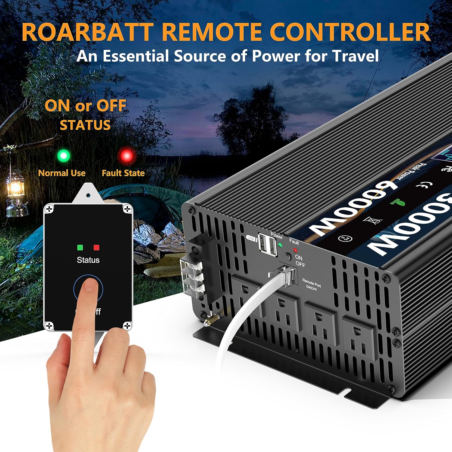 3000W Pure Sine Wave Power Inverter 12V DC to 110V/120V AC, 6000W Peak with Remote Control, 4 AC Outlets, Dual USB, LED Display, Heavy Duty Converter for RV, Truck, Solar System, Off-Grid & Emergency