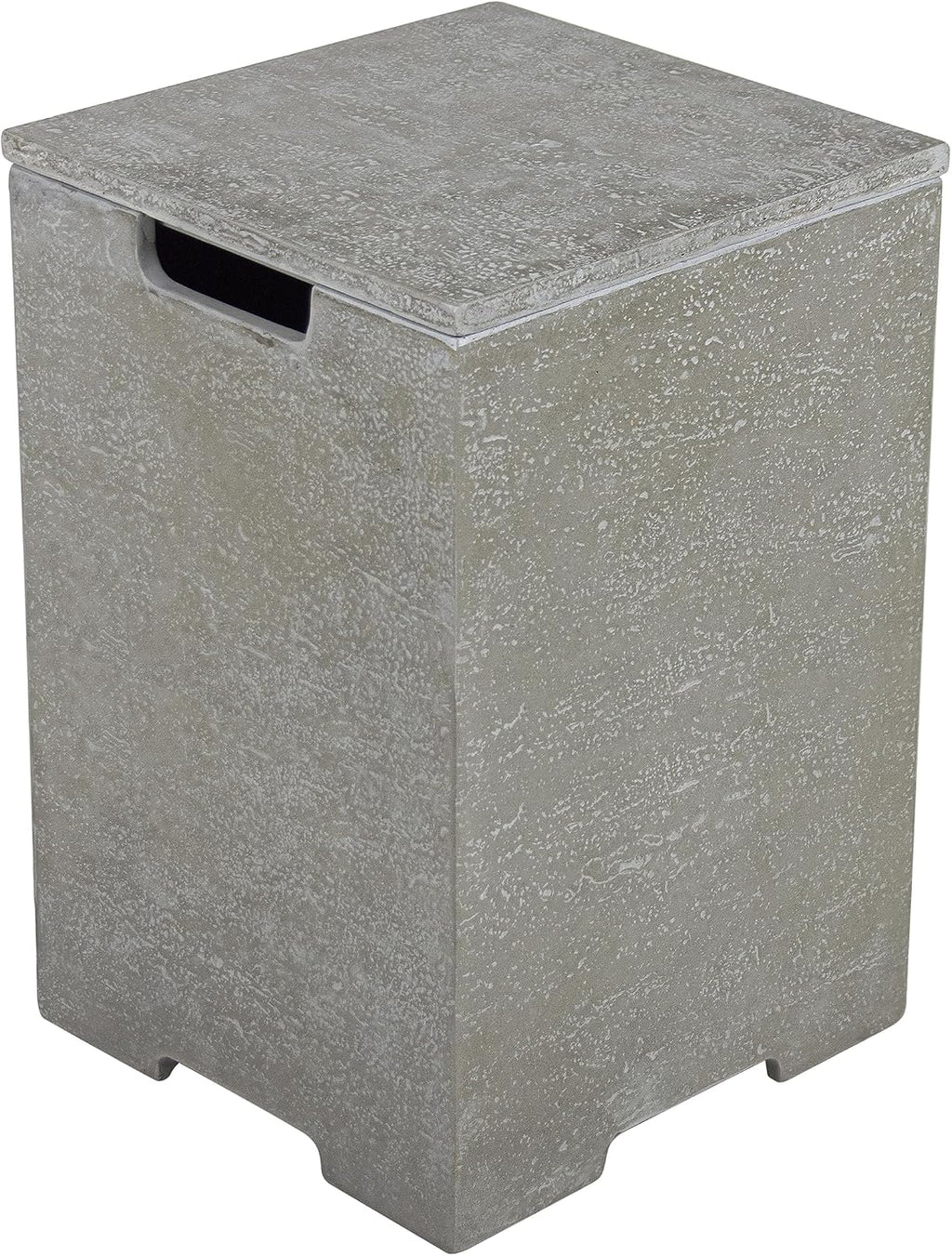 AMS Fireplace | Elementi Square Travertine Tall Light Grey Propane Tank Cover | Marble Porcelain Top with Concrete GFRC Base | 15.9 × 15.9 × 24.9 inches | Suited for Positano Light Grey Fire Pit