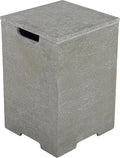 AMS Fireplace | Elementi Square Travertine Tall Light Grey Propane Tank Cover | Marble Porcelain Top with Concrete GFRC Base | 15.9 × 15.9 × 24.9 inches | Suited for Positano Light Grey Fire Pit