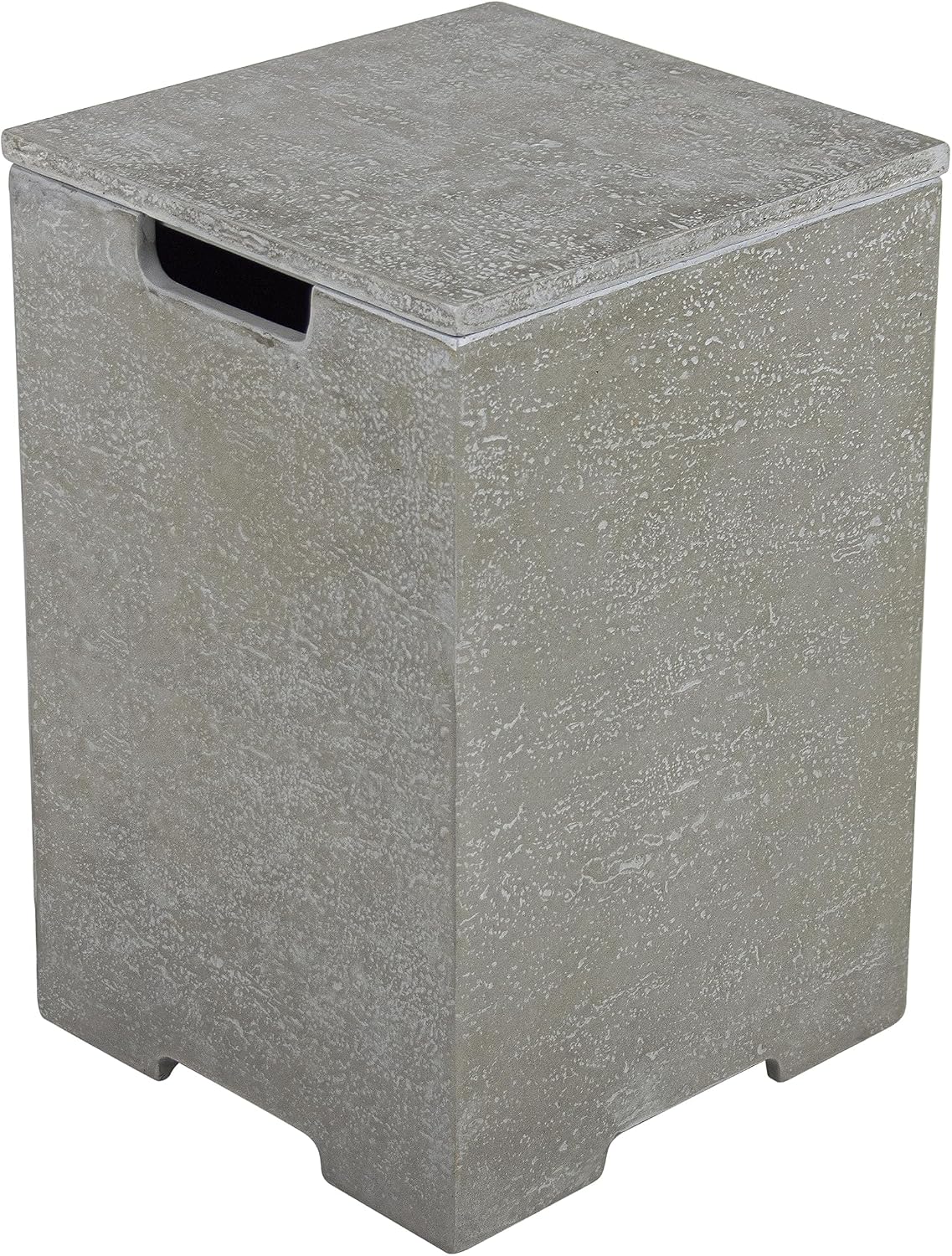 AMS Fireplace | Elementi Square Travertine Tall Light Grey Propane Tank Cover | Marble Porcelain Top with Concrete GFRC Base | 15.9 × 15.9 × 24.9 inches | Suited for Positano Light Grey Fire Pit