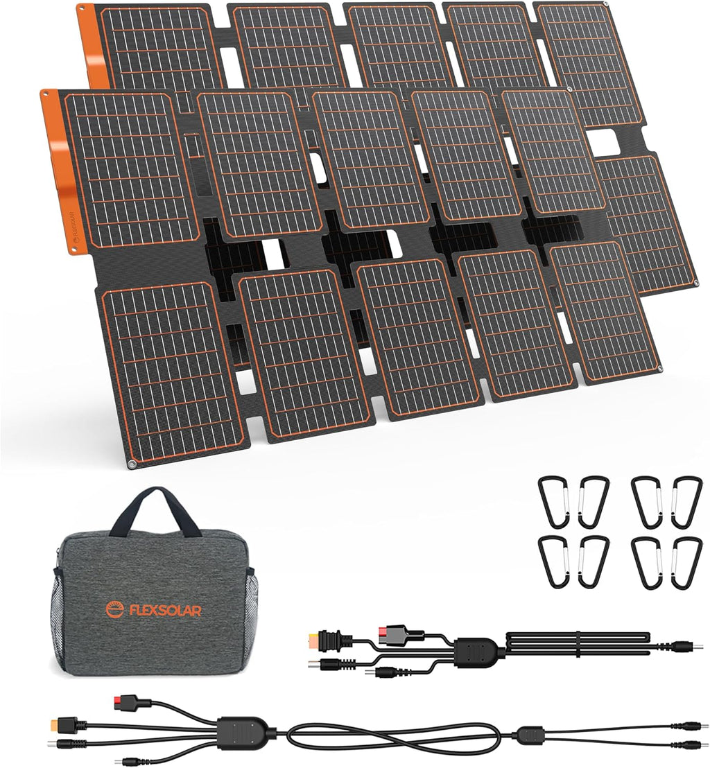 FlexSolar 2 PCS 100W Portable Solar Panels Chargers with PD3.0 USB-C,QC3.0 USB-A and DC Outputs Foldable IP67 Waterproof Power Emergency Camping