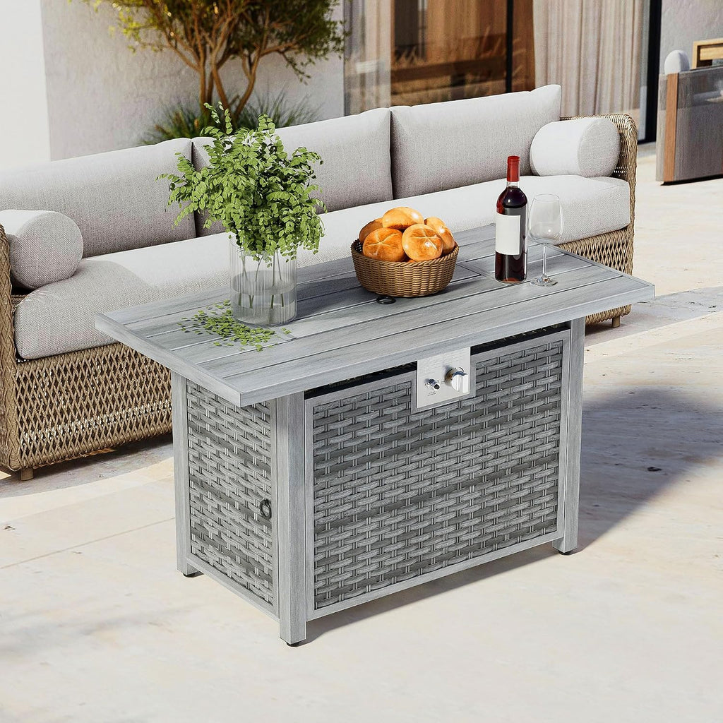 Dineli 43-Inch Rectangular Propane Fire Pit Firepits for Outside Patio Fire Pit Table, Gas Fire Pits with Adjustable Feet, Tabletop Fire Pits for Backyard Deck Balcony, 50,000 BTU, Light Gray
