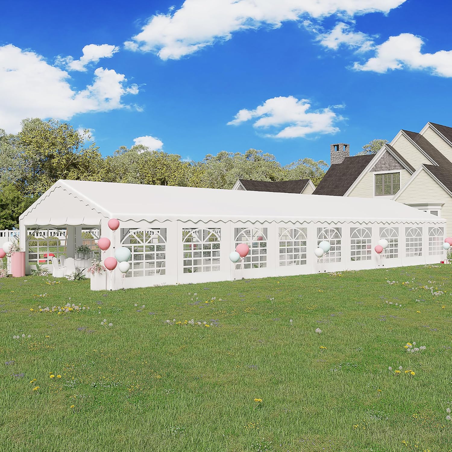 EROMMY 20x60FT Heavy Duty Party Tent, White Outdoor Wedding Canopy with Removable Sidewalls, 2 Roll-Up Doors & 5 Storage Bags, Large Event Shelter for Commercial or Backyard Use
