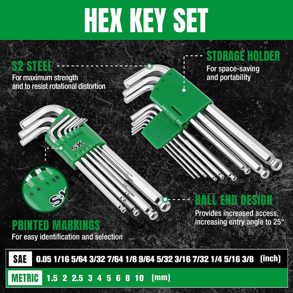 SK Mechanics Tool Set, 1/4' & 3/8' & 1/2' Drive Socket with 216-P Ratchet, 149-Piece, SAE & Metric, SuperKrome Finish, with Storage Suitcase