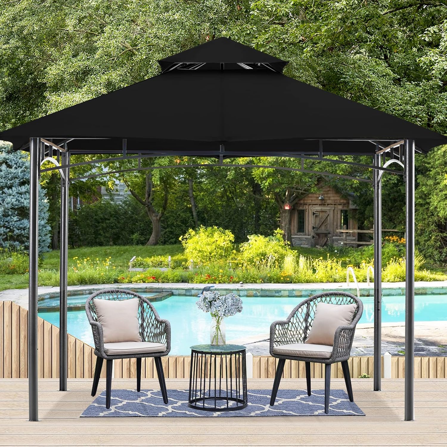 MASTERCANOPY Outdoor Garden Gazebo for Patios with Stable Steel Farme (9x9, Black)