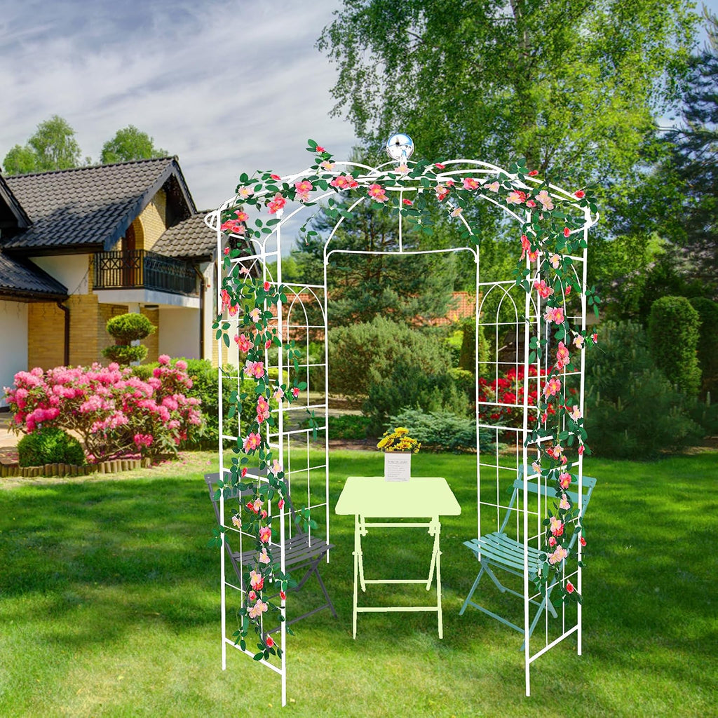Metal Outdoor Garden Arch Iron Arbors Gazebo with Powder Coating Surface Treatment,High Birdcage Shape Pergola Pavilion,W/Screws,for Wedding Ceremony,Yard,White,81.3'x 114.2'