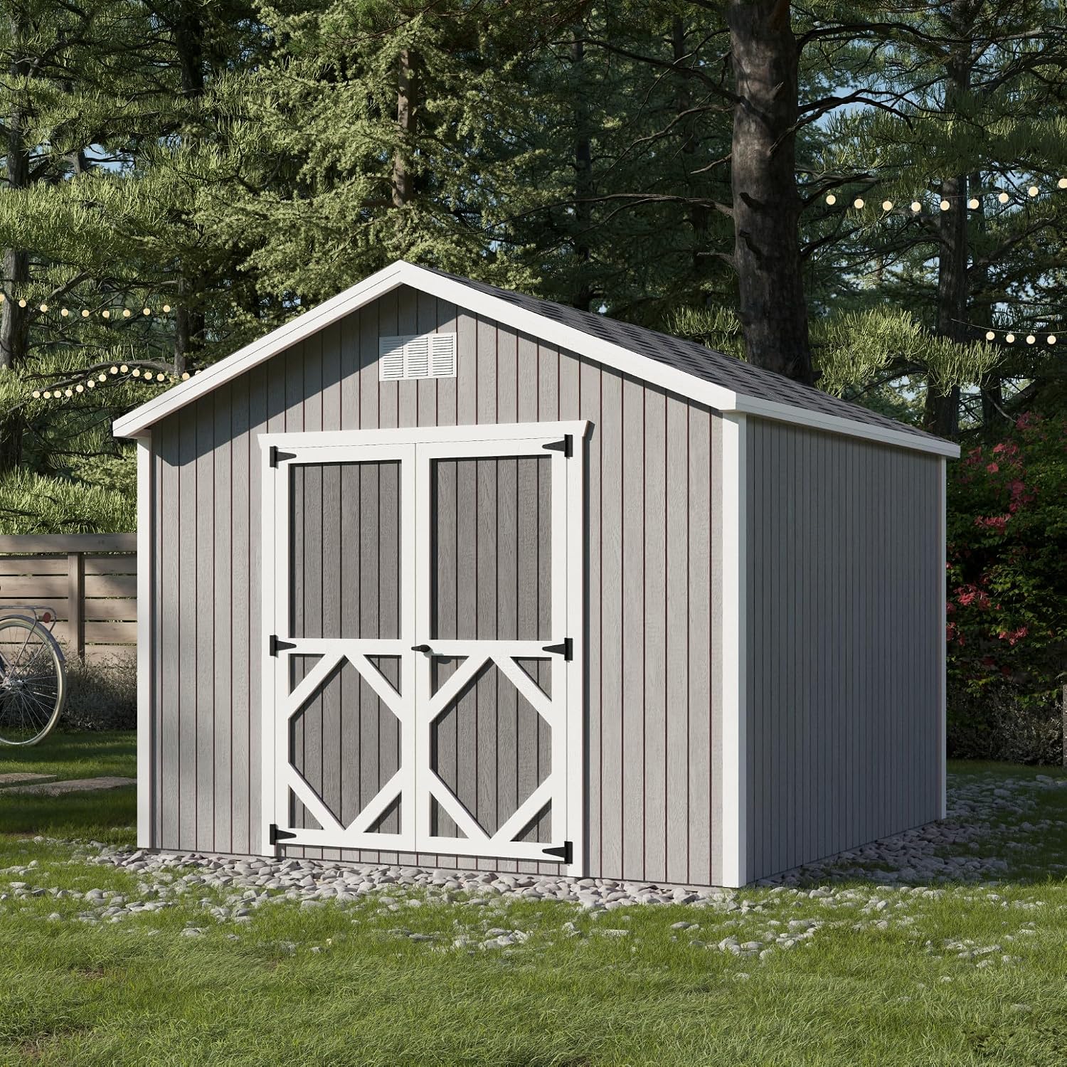 Little Cottage Co. 10x10 Classic Gable Shed with Floor, Outdoor Wood Storage Do-It-Yourself Precut Kit