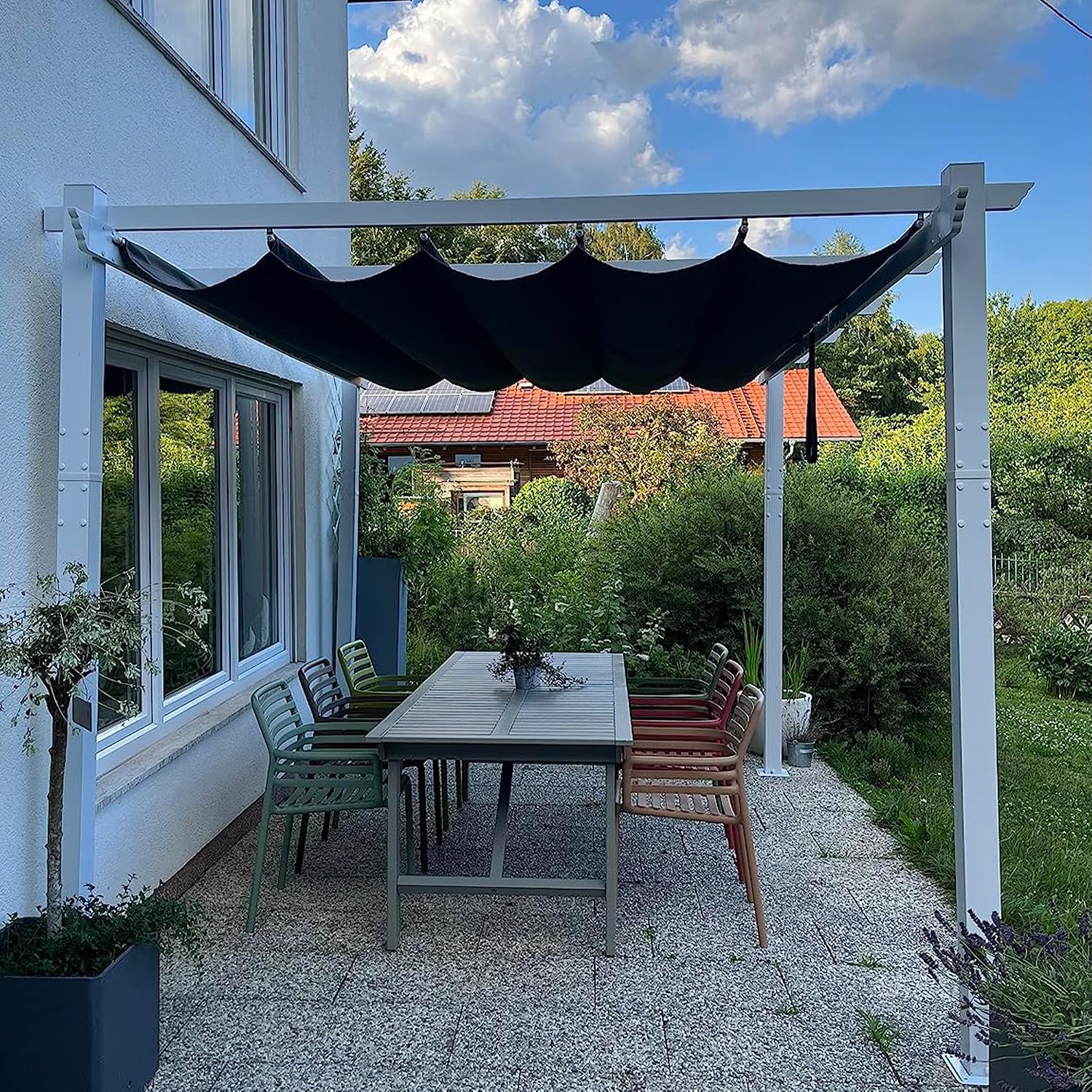 PURPLE LEAF 10' x 12' Outdoor Retractable Pergola Heavy-Duty Aluminum White Pergola with Sun Shade Canopy Patio Modern Shelter for Garden Yard Deck Grape Trellis, Grey