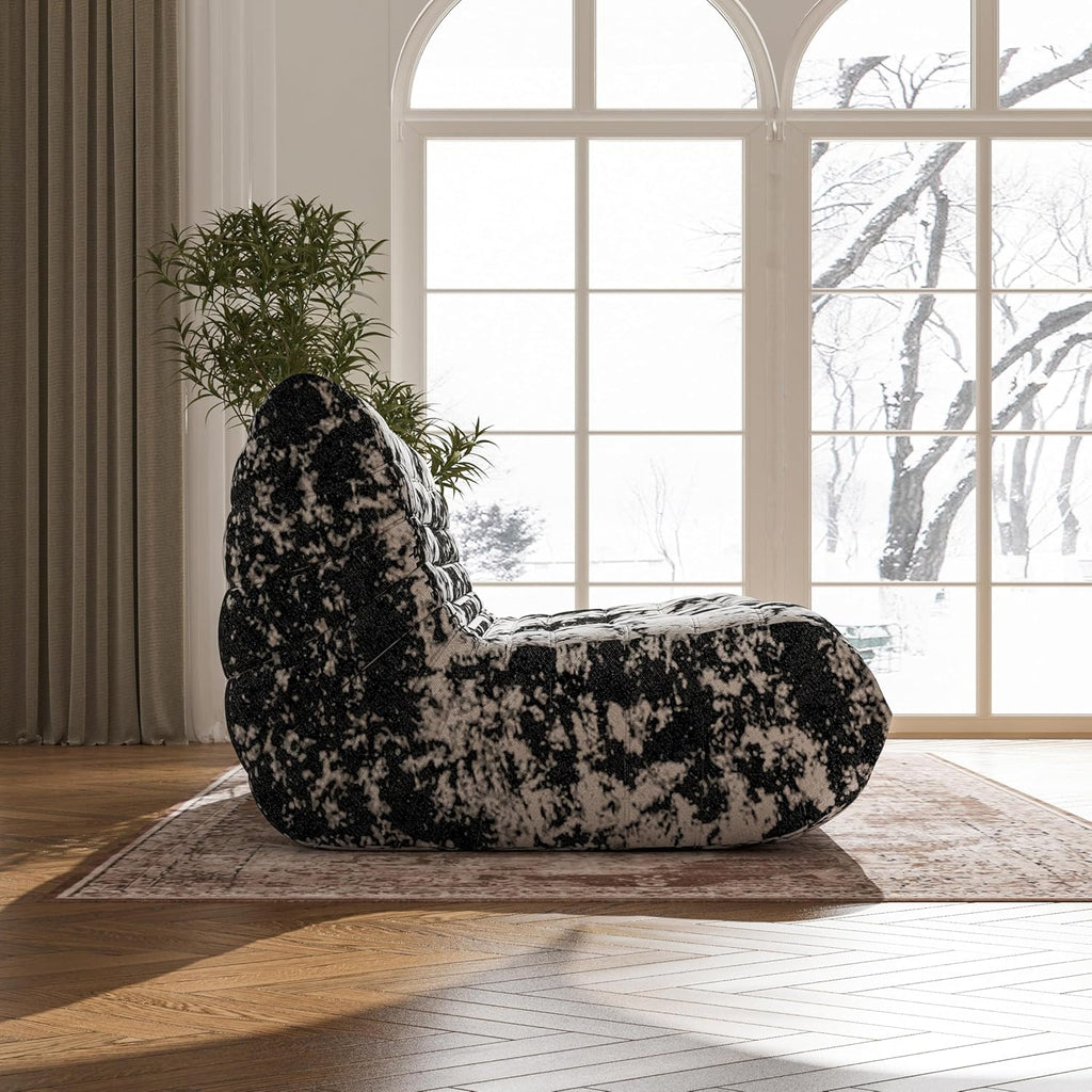 Bean Bag Chair, Loveseat Fireside Chair Bean Bag Sofa Large Bean Bag Chair for Adults, 2 Seater Bean Bag Chairs for Teens with High Density Comfortable Foam, Bean Bag for Living Room (Black Pattern)