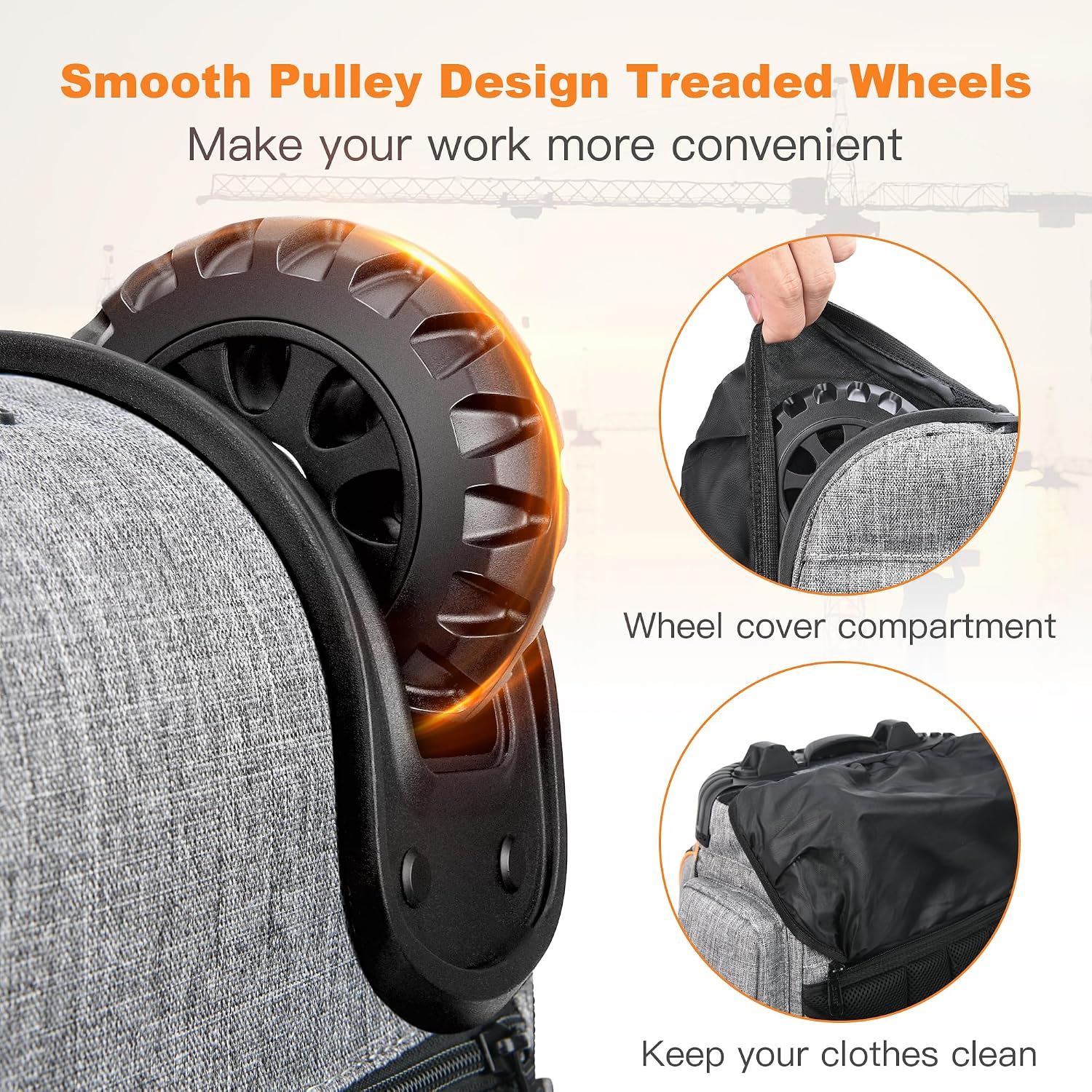 Backpack Tool Bag with Wheel, Rolling Tool Backpack for Electrician Heavy Duty Roller Tool Bag on Wheel for Construction Work, 75 Pockets & Loops Tool Backpack with Molded Base and Lock - Grey