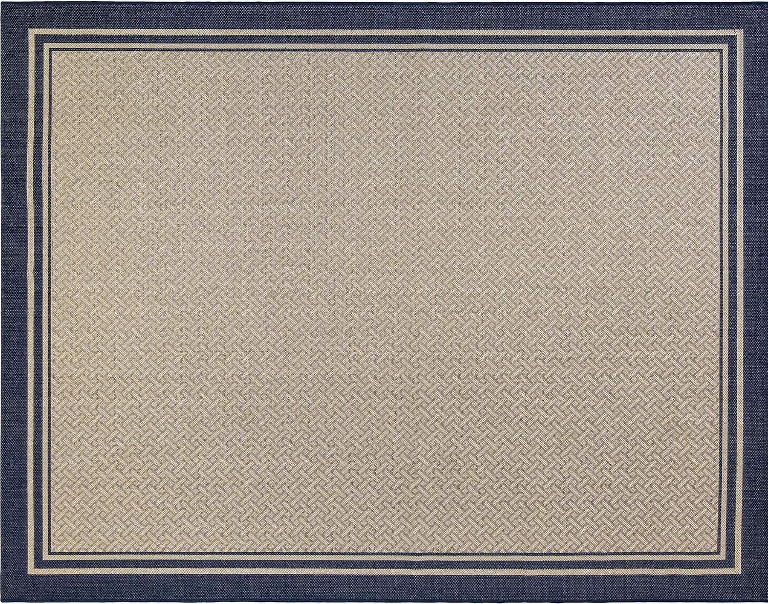 Gertmenian Indoor Outdoor Classic Flatweave Area Rug, Stain & UV Resistant Carpet, Deck, Patio, Poolside & Mudroom, 9x13 Ft Extra Large, Simple Border, Navy Blue, 21979
