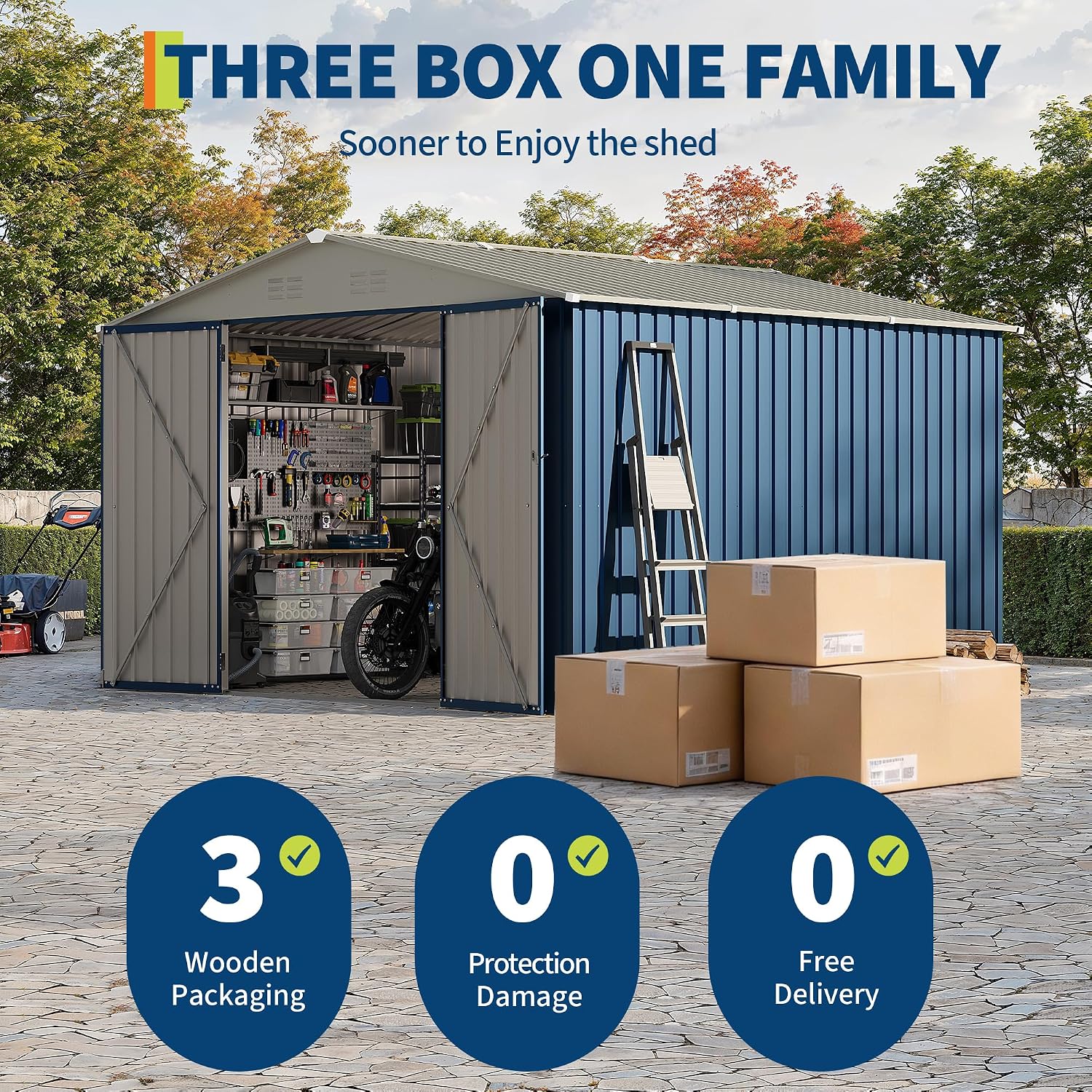 Garvee 10 X 10 FT Outdoor Storage Shed,Metal Garden Sheds&Outdoor Storage Clearance, Large Outdoor Storage Shed for Tools, Lawn Equipment, Garden Supplies - All Weather Lockable Metal Shed