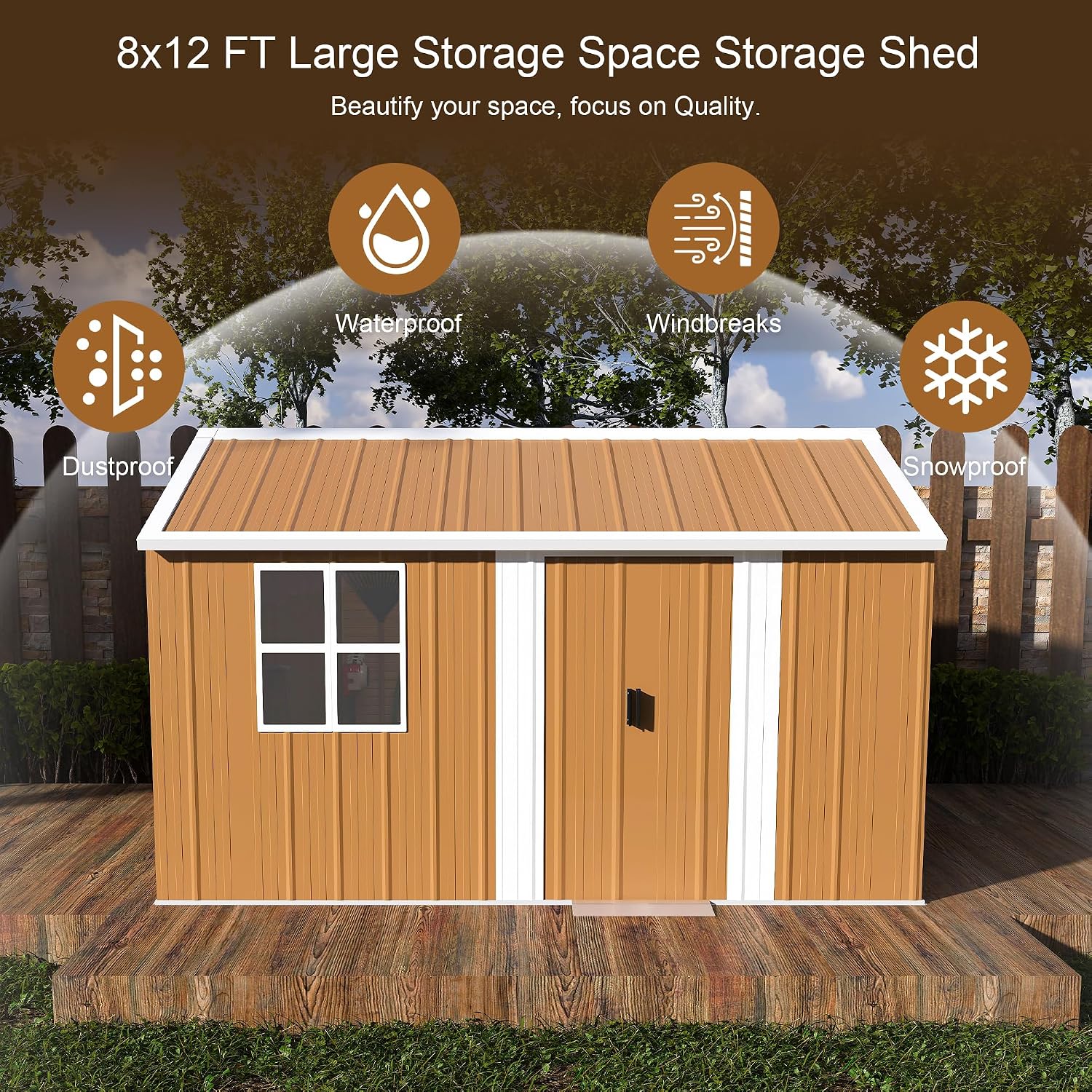 Outdoor Storage Shed, Heavy-Duty Metal Steel Shed with Windows, Lockable Door & Ventilation, Weatherproof Garden Shed for Backyard, Lawn, and Tool Storage (8x12 FT)