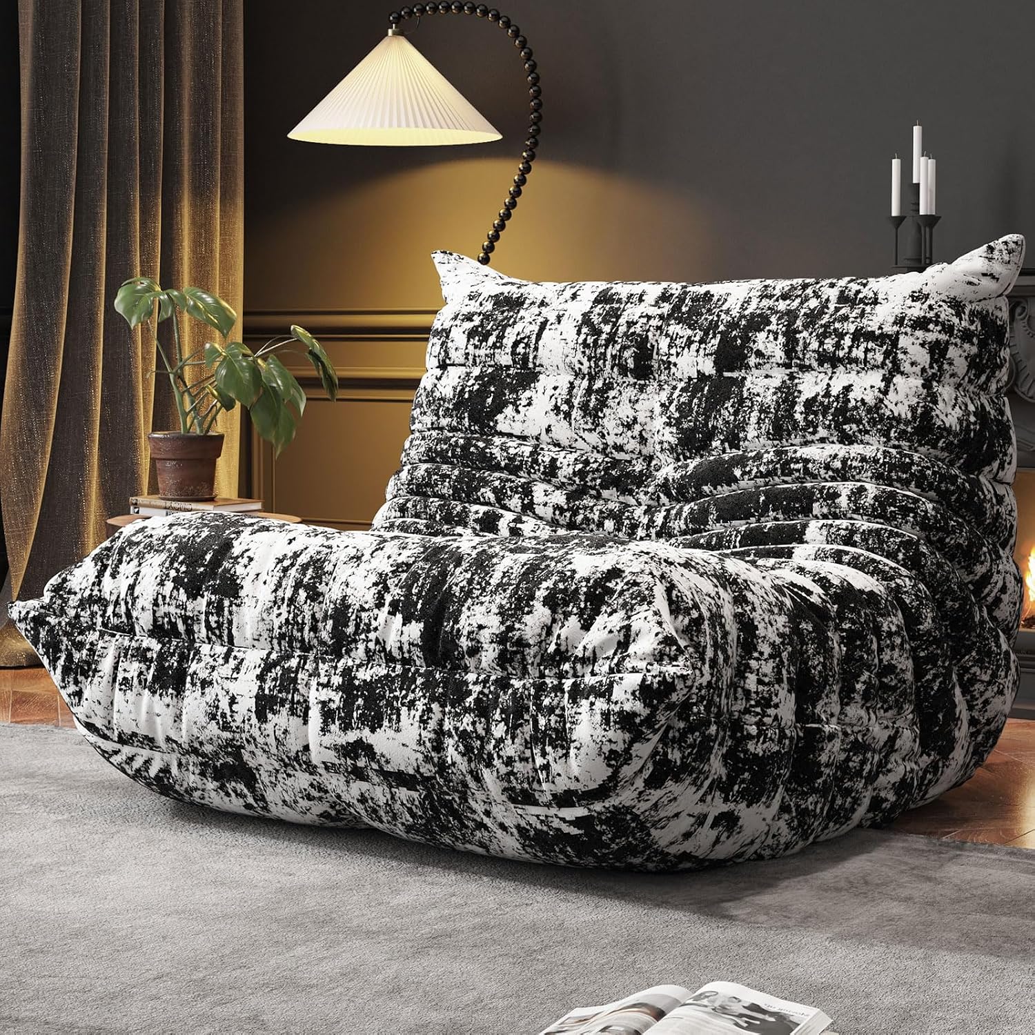 WHGBJA Memory Foam Bean Bag Chair for Adults, Teddy Material Beanbag Sofa with Filler, Cozy Floor Lounge Seat for Living Room, Bedroom, Dorm, Office (Ink Painting)