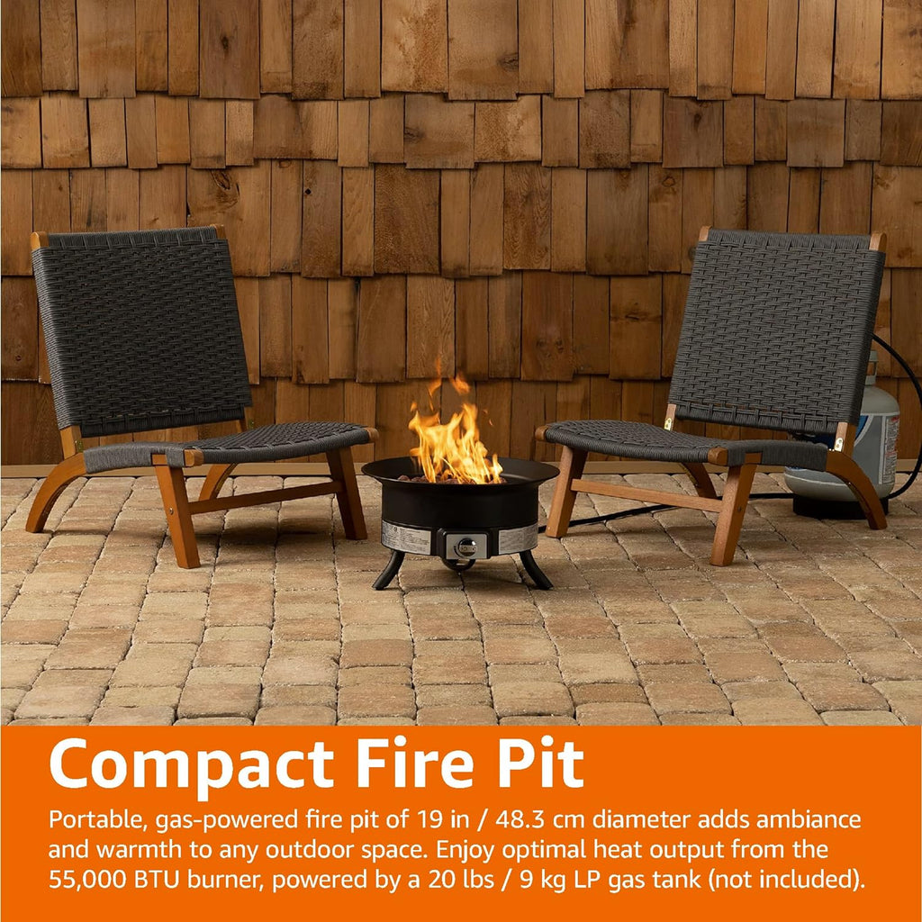 Amazon Basics Portable Propane Fire Pit, 19 inch Round Gas for Patio, 55,000 BTU, Carry Strap, Heat, Warmth and Ambience