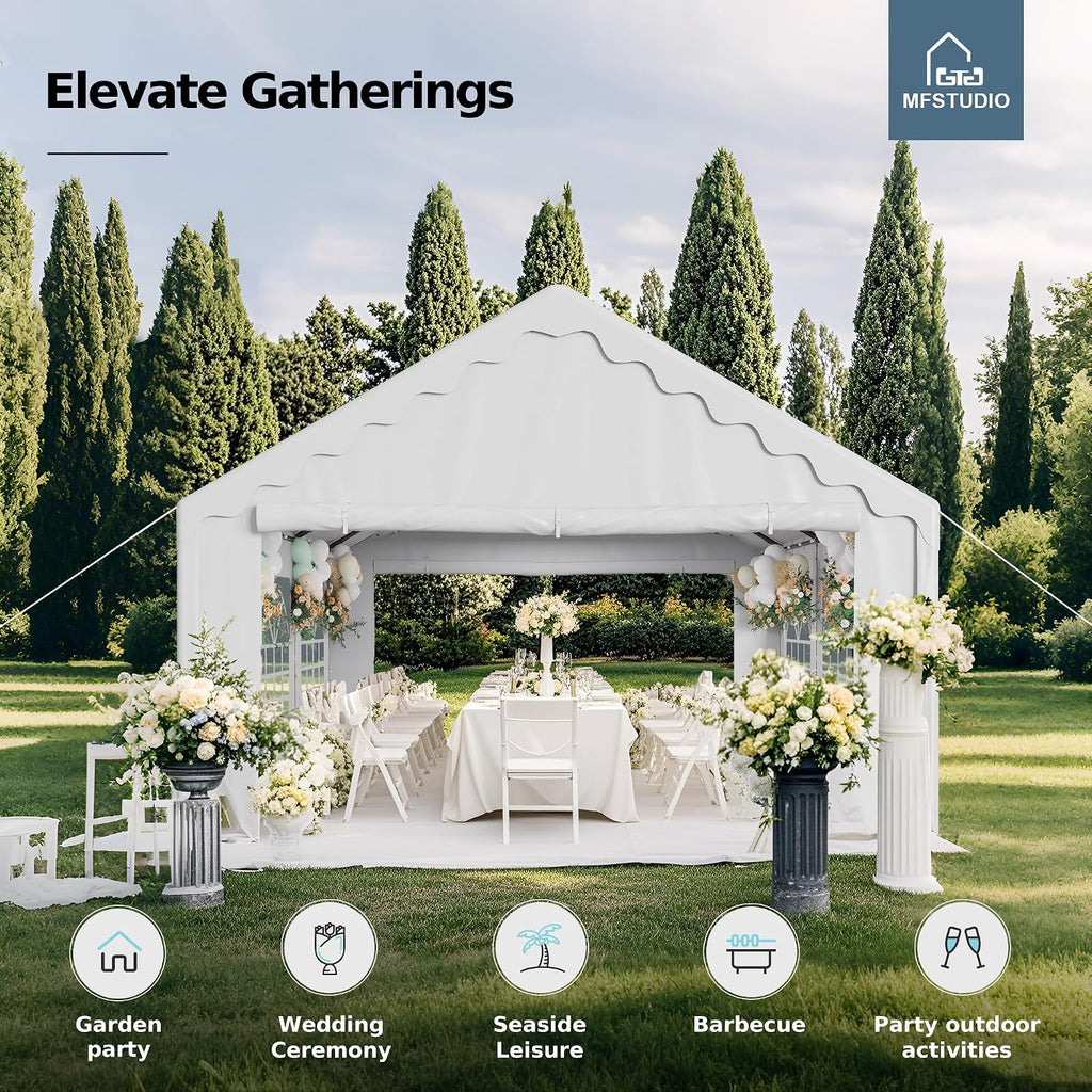 MFSTUDIO 16'x20' Party Tent, Outdoor Heavy Duty Party Tents with Removable Sidewalls, Large Canopy Tent Shelter for Outdoor Events Wedding Birthday, White
