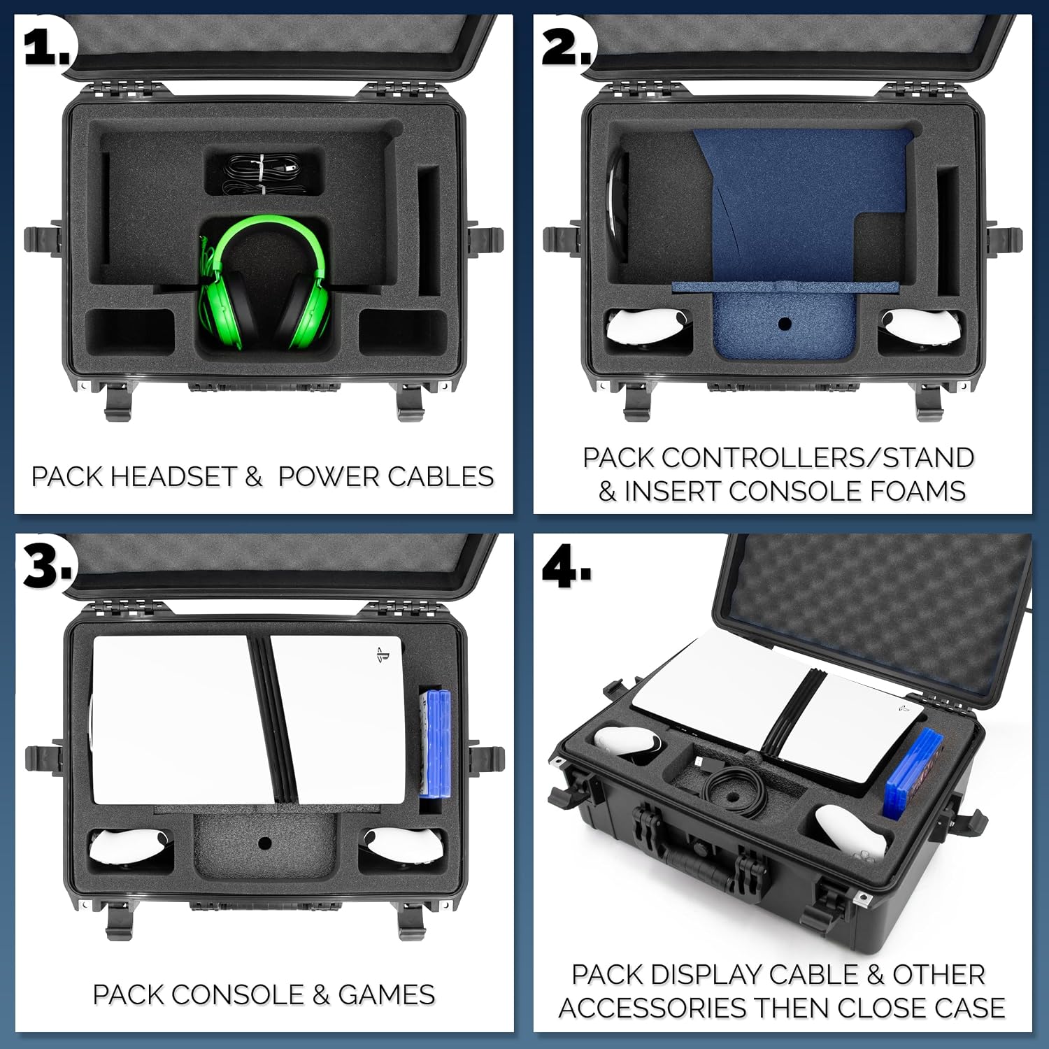 CASEMATIX Travel Case Compatible With PlayStation 5 Pro & PS5 Pro Disc Drive - Hard Shell Waterproof Case with Custom Foam for Console, Pro Controllers, Stand, Headset, Games & Accessories (Gray Lid)