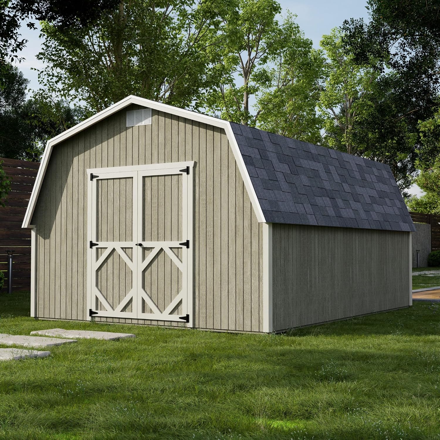 Little Cottage Co. 12x16 Classic Gambrel Barn with 4 ft. Sidewalls with Floor, Outdoor Wood Storage Shed Do-It-Yourself Precut Kit