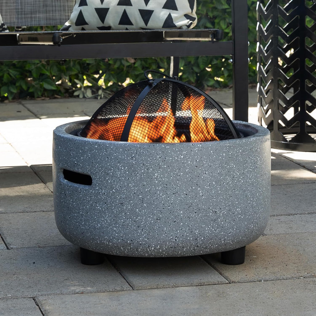Alpine Corporation QFC334 Contemporary Gray Woodburning Firepit with Lid & Wood Poker, Decor for Patio & Deck, 16' H, Gray