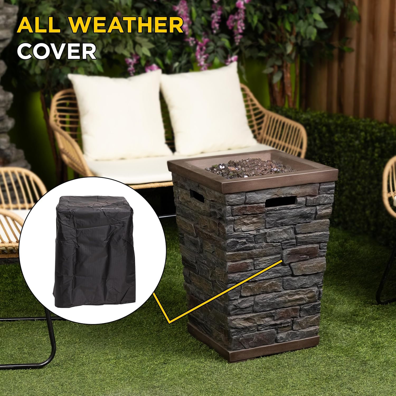 Alpine Corporation GXT966 Stone Look Column Gas Fire Pit with 32K BTU and Adjustable Flame, Cozy Patio Decor, 29' H, Multicolor