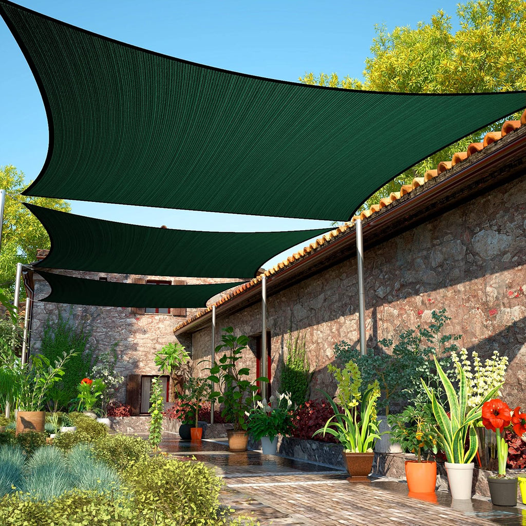 ShadeMart 12' x 16' Green Sun Shade Sail UPF50 Rectangle smTAPR1016 Canopy Fabric Cloth Screen, Water and Air Permeable & UV Resistant, Heavy Duty, Carport Patio Outdoor - We Customize Size