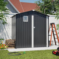 6x4 FT Shed Outdoor Storage Metal Large Garden Tool Sheds with Lockable Doors Gable Roof Window Waterproof Utility Equipment Sheds for Backyard Patio Lawn, Grey (No Floor Frame)