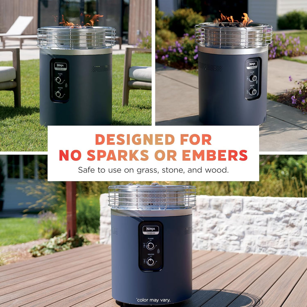 Ninja Fireside360™ Outdoor Heater & Fire Pit | 3 Modes: Flame, Heat, Flame & Heat | Portable for Patio, Deck, Camping, Beach | Easy Control Smokeless Flames | Push to Start Ignition | Stone | OF101ST