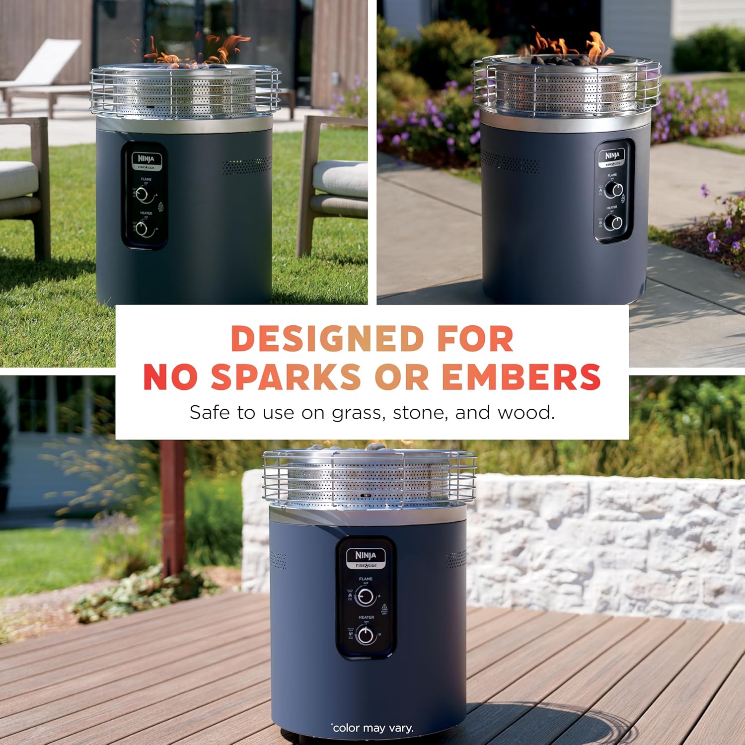 Ninja Fireside360™ Outdoor Heater & Fire Pit | 3 Modes: Flame, Heat, Flame & Heat | Portable for Patio, Deck, Camping, Beach | Easy Control Smokeless Flames | Push to Start Ignition | Stone | OF101ST