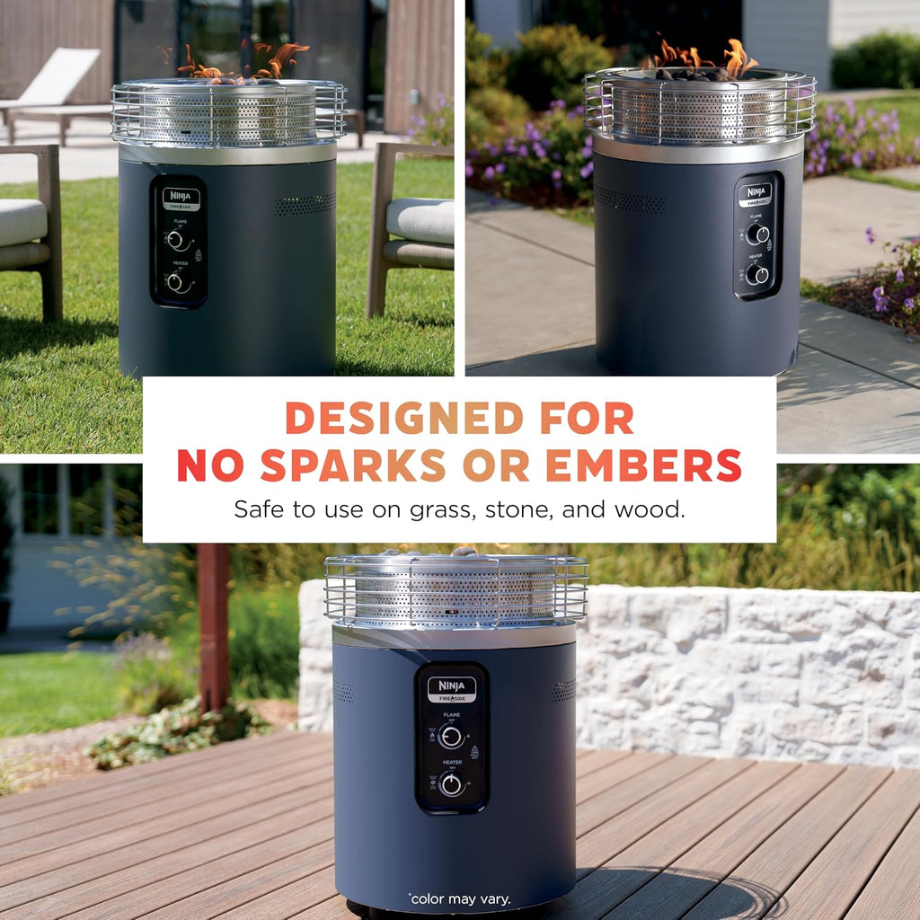 Ninja Fireside360 Outdoor Heater & Fire Pit | 3 Modes: Flame & Heat | Portable for Patio, Deck, Camping, Easy Control Smokeless Flame | Push to Start Ignition | Brown | OF101BR1