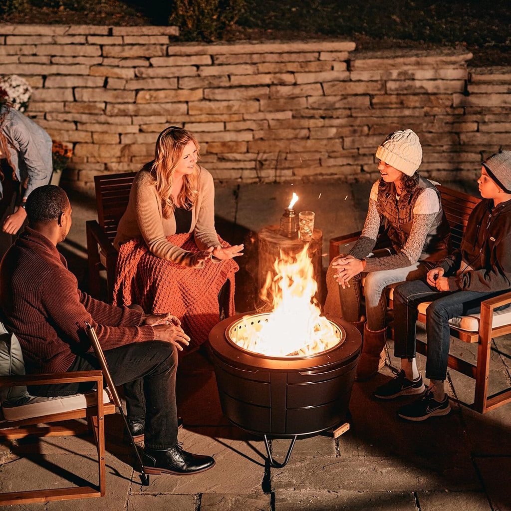 TIKI 27.5-Inch Smokeless Reunion Fire Pit, Large Outdoor Fire Pit for Gatherings, Wood Burning with Removable Ash Pan & Weather-Resistant Cover, Modern Black Design – Perfect for Patio & Backyard