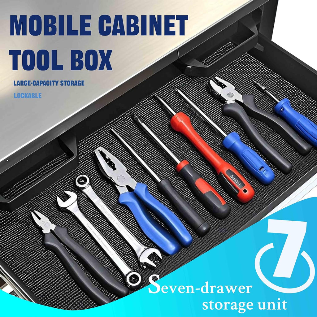 7-Drawer Rolling Tool Chest with Pegboard and Wheels, Heavy Duty Workstation with Stainless Steel Countertop and Drawers, Mechanics Tool Cabinet with Secure Locking System for Home, Office, Workshop
