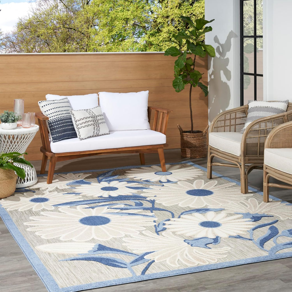 Nourison Home Aloha Blue Grey 6' x 9' Area Rug - Easy Clean, Non Shedding, Bed Room, Living Room, Dining Room, Kitchen (6' x 9')