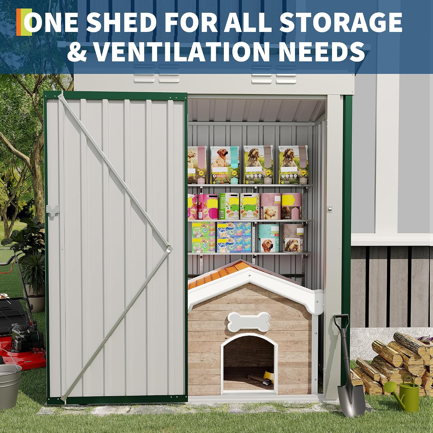 Garvee Metal Tool Shed with Single Door - Slanted Roof, Small Size, 5x3FT, Garden Storage, Outdoor Iron Tool Storage