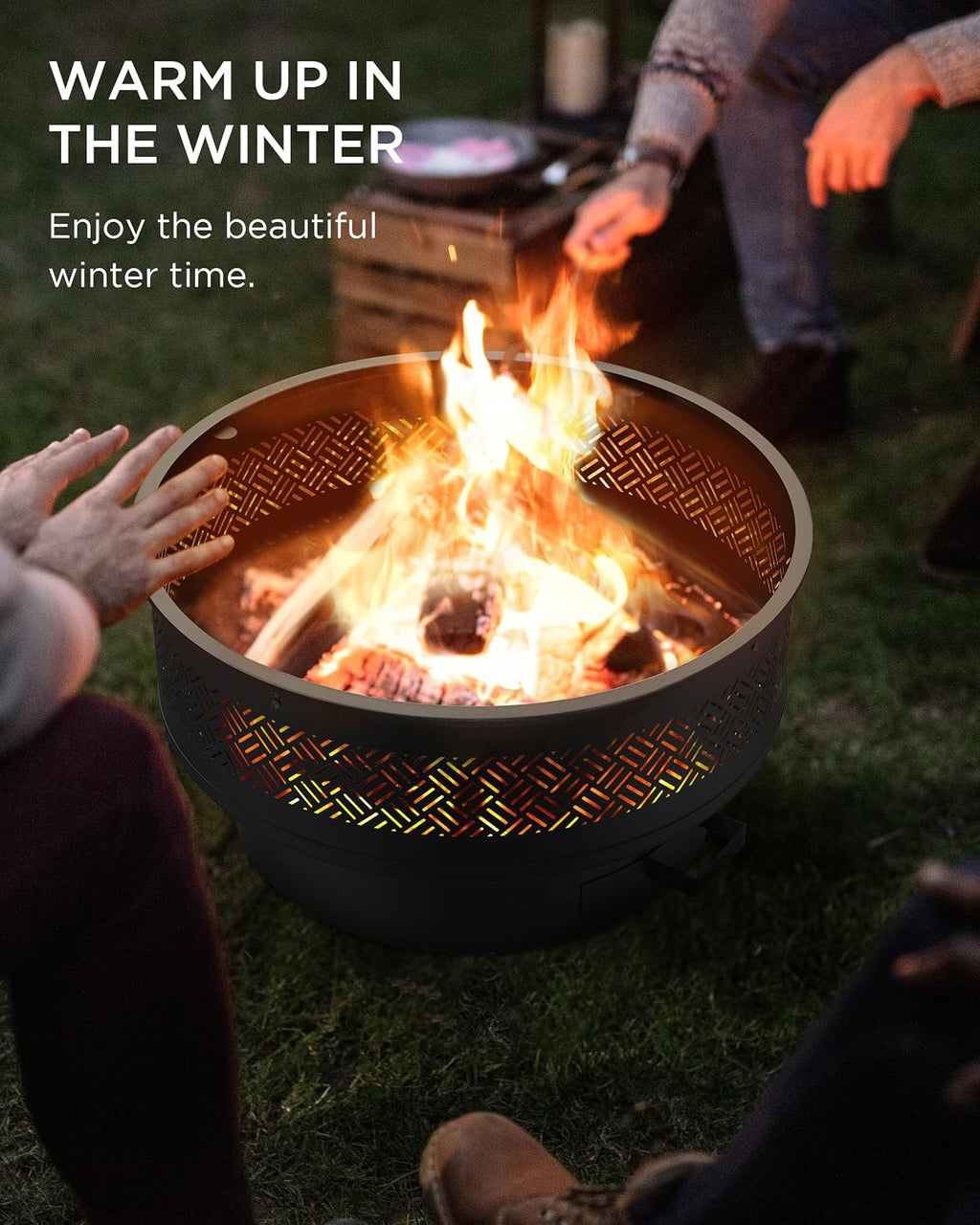 32' Fire Pits with Cooking Grill, Outdoor Fire Pit with Lid & Fire Poker, Fire Pit Table for Outside Wood Burning Firepit Round Heavy Duty Firepit for BBQ, Table, Picnic, Camping, Bonfire Party