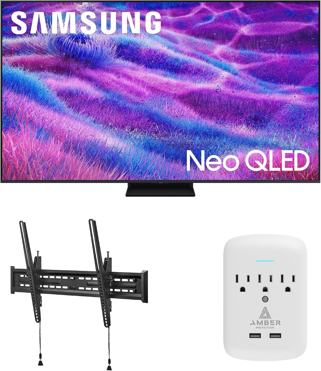 Samsung QN55QN80FAFXZA 55 Inch Neo QLED QN80F Series Supreme UHD 4K TV with a Walts TILT-MOUNT-43-90 Large/XL Tilt Mount and Amber Protection 3-Outlet-Surge Surge Protector (2025)