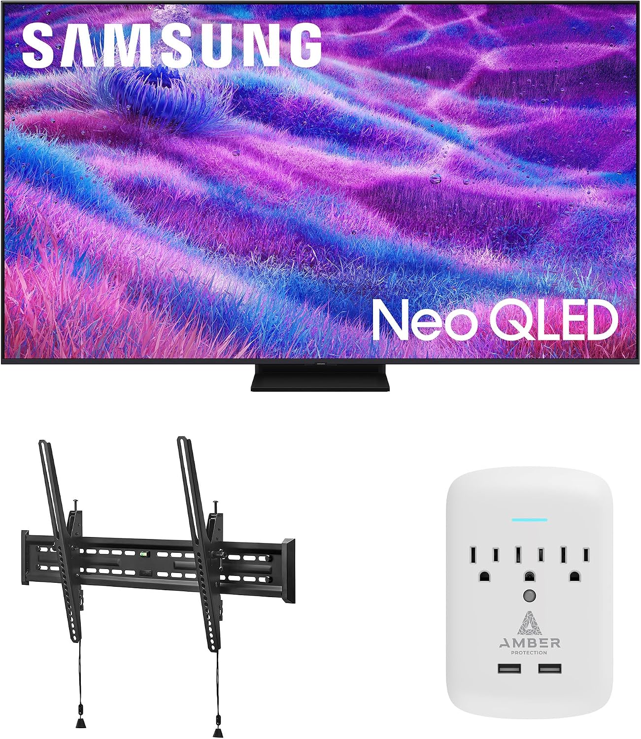 Samsung QN55QN80FAFXZA 55 Inch Neo QLED QN80F Series Supreme UHD 4K TV with a Walts TILT-MOUNT-43-90 Large/XL Tilt Mount and Amber Protection 3-Outlet-Surge Surge Protector (2025)