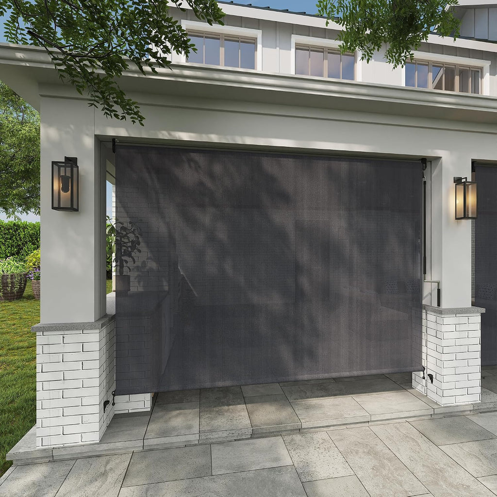 VICLLAX Outdoor Roller Shade Fabric for Porch Gazebo, Patio Cordless Blinds Roll Up Shade (9' W X 8' L), Anthracite Grey